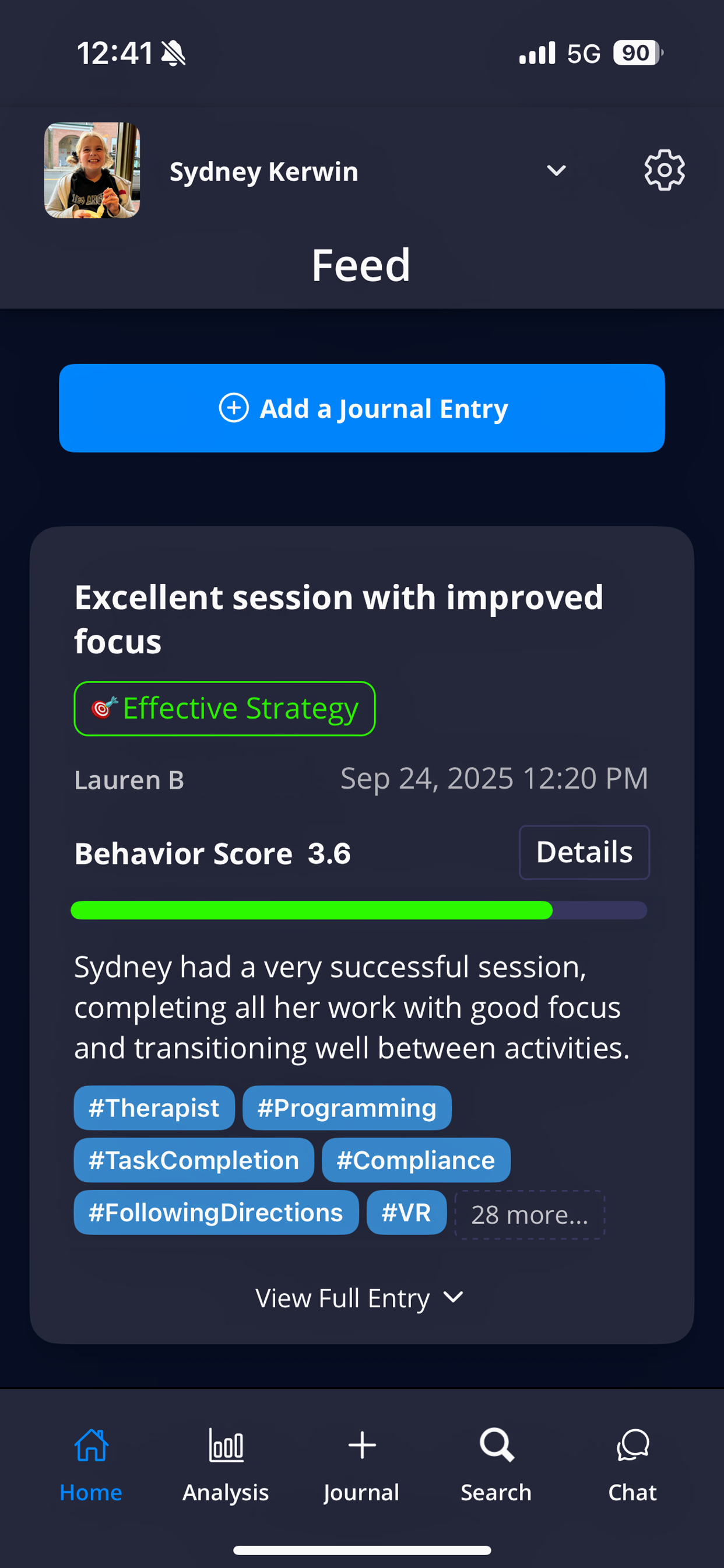 Home Feed with Journal Entry